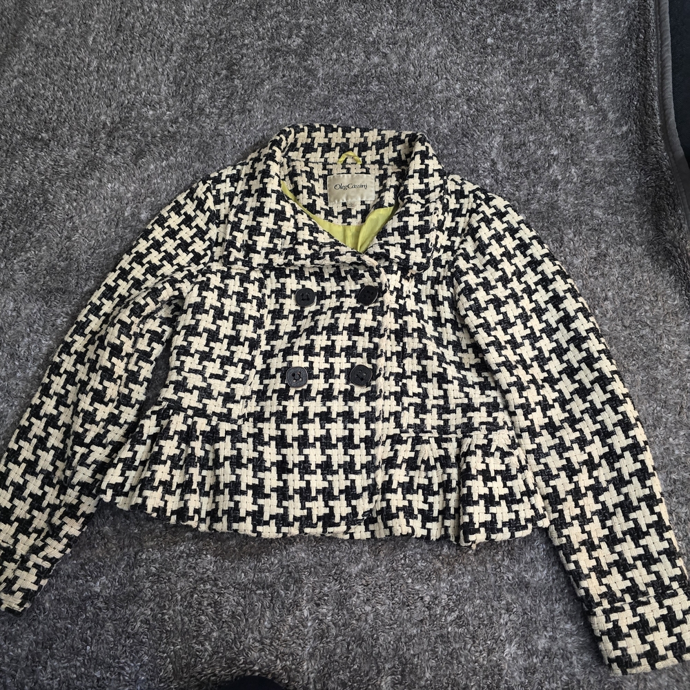 Oleg Cassini Black and Cream Checkered Vintage Blazer